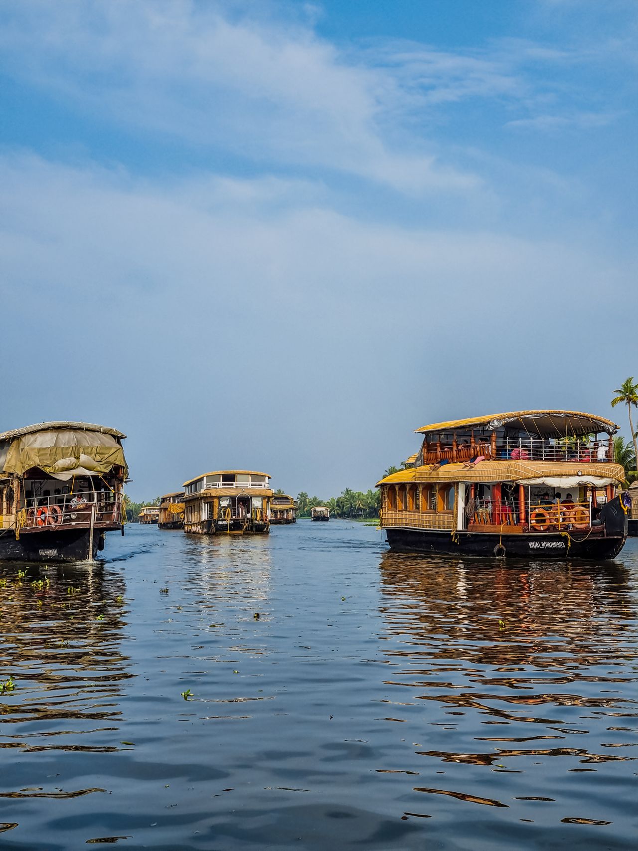 Houseboat drifting through the Kerala backwaters